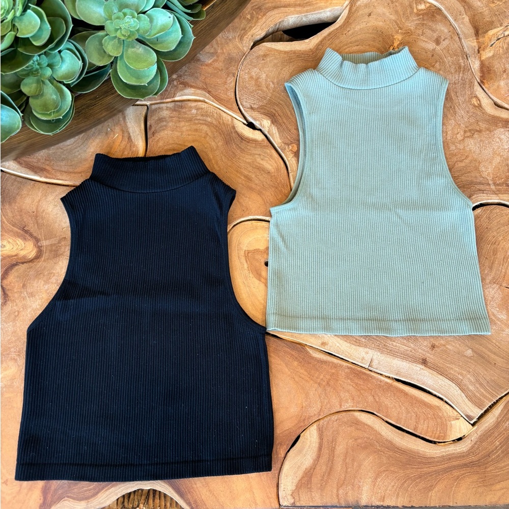 Zara Sleeveless Turtle Neck Ribbed Tops Set of 2